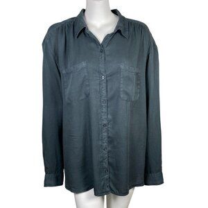Wonderly Boyfriend Woven Button Down Shirt Womens 2XL Long Sleeve Emerald Ash